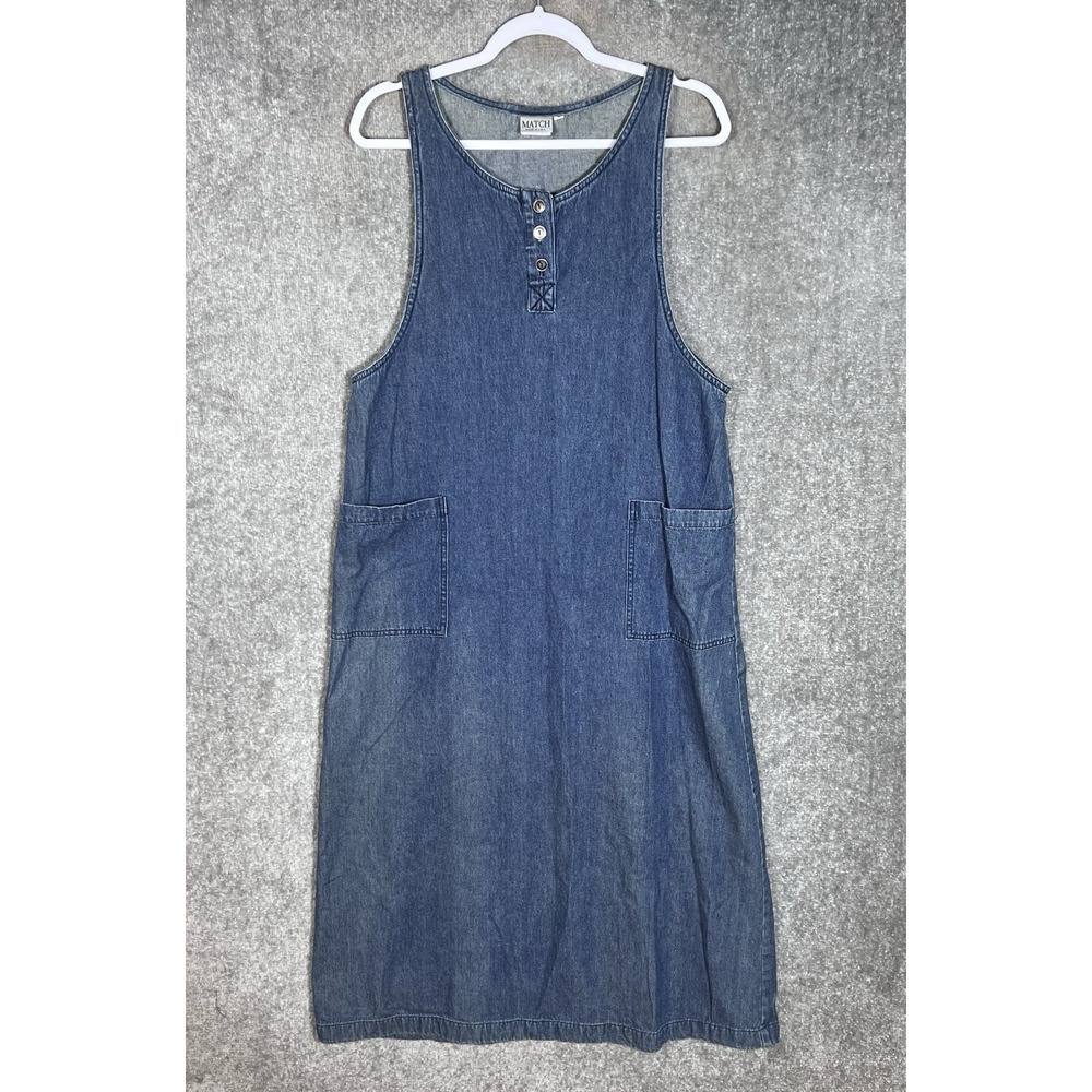 Vintage Match Denim Maxi Dress Womens Large Blue Patch Pockets Modest Prairie